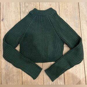 Zara Dark Green Ribbed Crew Neck  crop Sweater